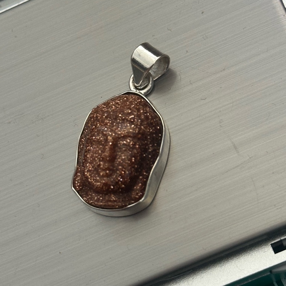 Sandstone Buddah Face Sterling Silver Pendant - Picture 4 of 8